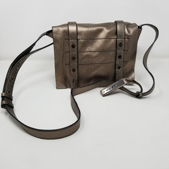 VIA SPIGA Bronze Metallic Leather Crossbody Bag w/ Adjustable Strap - Picture 1 of 16